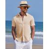 imageCOOFANDY Mens Beach Shirt Short Sleeve Button Down Shirts Casual Cuban Collared Summer Vacation Tropical ShirtsLight Khaki