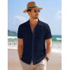 imageCOOFANDY Mens Beach Shirt Short Sleeve Button Down Shirts Casual Cuban Collared Summer Vacation Tropical ShirtsMedieval Blue