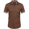 imageCOOFANDY Mens Casual Short Sleeve Button Down Dress Shirt Plaid Collar Denim Work ShirtsA  Brown  No Pocket