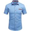 imageCOOFANDY Mens Casual Short Sleeve Button Down Dress Shirt Plaid Collar Denim Work ShirtsA  Clear Blue  No Pocket
