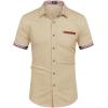 imageCOOFANDY Mens Casual Short Sleeve Button Down Dress Shirt Plaid Collar Denim Work ShirtsA  Khaki No Pocket