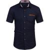 imageCOOFANDY Mens Casual Short Sleeve Button Down Dress Shirt Plaid Collar Denim Work ShirtsA  Navy Blue  No Pocket