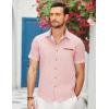 imageCOOFANDY Mens Casual Short Sleeve Button Down Dress Shirt Plaid Collar Denim Work ShirtsA  Pink  No Pocket