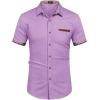 imageCOOFANDY Mens Casual Short Sleeve Button Down Dress Shirt Plaid Collar Denim Work ShirtsA  Purple  No Pocket