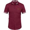 imageCOOFANDY Mens Casual Short Sleeve Button Down Dress Shirt Plaid Collar Denim Work ShirtsA  Wine Red  No Pocket