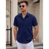 imageCOOFANDY Mens Dress Shirts Short Sleeve Business Casual Shirts Regular Fit Casual Button Down Untucked ShirtsDark Blue