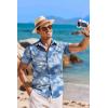 imageCOOFANDY Mens Hawaiian Shirt Short Sleeve Casual Button Down Tropical Summer Beach Aloha ShirtsDark Bluewhite Leaves