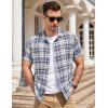 imageCOOFANDY Mens Short Sleeve Button Down Shirt Plaid Button Up Shirts Casual 75 Cotton Work ShirtsBluewhite