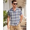 imageCOOFANDY Mens Short Sleeve Button Down Shirt Plaid Button Up Shirts Casual 75 Cotton Work ShirtsBluewhite
