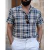 imageCOOFANDY Mens Short Sleeve Button Down Shirt Plaid Button Up Shirts Casual 75 Cotton Work ShirtsBluewhite