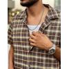 imageCOOFANDY Mens Short Sleeve Button Down Shirt Plaid Button Up Shirts Casual 75 Cotton Work ShirtsBrown