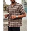 imageCOOFANDY Mens Short Sleeve Button Down Shirt Plaid Button Up Shirts Casual 75 Cotton Work ShirtsBrown