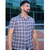 imageCOOFANDY Mens Short Sleeve Button Down Shirt Plaid Button Up Shirts Casual 75 Cotton Work ShirtsDark Bluewhite