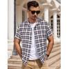 imageCOOFANDY Mens Short Sleeve Button Down Shirt Plaid Button Up Shirts Casual 75 Cotton Work ShirtsDark Bluewhite