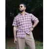 imageCOOFANDY Mens Short Sleeve Button Down Shirt Plaid Button Up Shirts Casual 75 Cotton Work ShirtsWine Redwhite
