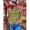 imageCOOFANDY Mens Short Sleeve Button Down Shirt Plaid Button Up Shirts Casual 75 Cotton Work ShirtsYellowblue