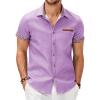 imageCOOFANDY Mens Casual Short Sleeve Button Down Dress Shirt Plaid Collar Denim Work ShirtsA  Purple  No Pocket