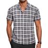 imageCOOFANDY Mens Short Sleeve Button Down Shirt Plaid Button Up Shirts Casual 75 Cotton Work ShirtsDark Bluewhite