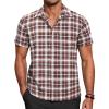 imageCOOFANDY Mens Short Sleeve Button Down Shirt Plaid Button Up Shirts Casual 75 Cotton Work ShirtsWine Redwhite