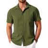 imageCOOFANDY Shirts for Men Short Sleeve Button Down Shirt Casual Summer Beach ShirtArmy Green