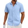 imageCOOFANDY Shirts for Men Short Sleeve Button Down Shirt Casual Summer Beach ShirtLight Blue