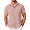 imageCOOFANDY Shirts for Men Short Sleeve Button Down Shirt Casual Summer Beach ShirtLight Pink