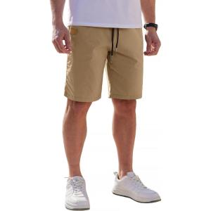 imageCOOFANDY Mens Casual Shorts Cotton Elastic Waist Drawstring Shorts Lightweight Summer Beach ShortsAdark Khaki