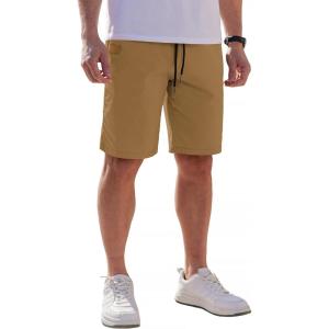 imageCOOFANDY Mens Casual Shorts Cotton Elastic Waist Drawstring Shorts Lightweight Summer Beach ShortsAturmeric
