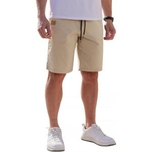 imageCOOFANDY Mens Casual Shorts Cotton Elastic Waist Drawstring Shorts Lightweight Summer Beach ShortsKhaki