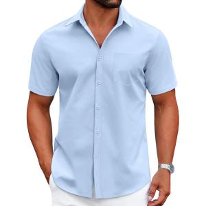 imageCOOFANDY Mens Dress Shirts Short Sleeve Business Casual Shirts Regular Fit Casual Button Down Untucked ShirtsBlue