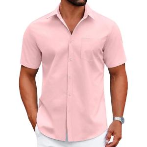 imageCOOFANDY Mens Dress Shirts Short Sleeve Business Casual Shirts Regular Fit Casual Button Down Untucked ShirtsPink