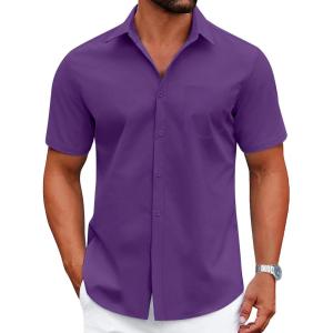 imageCOOFANDY Mens Dress Shirts Short Sleeve Business Casual Shirts Regular Fit Casual Button Down Untucked ShirtsPurple