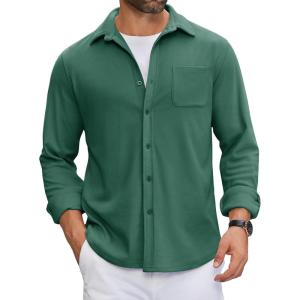 imageCOOFANDY Mens Flannel Shirts Long Sleeve Thermal Button Down Shirt Shacket Lightweight JacketGreen