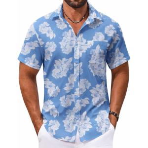 imageCOOFANDY Mens Hawaiian Shirt Short Sleeve Casual Button Down Tropical Summer Beach Aloha ShirtsBluewhite Flowers