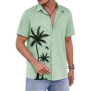 imageCOOFANDY Mens Hawaiian Shirt Short Sleeve Casual Button Down Tropical Summer Beach Aloha ShirtsSage Green  Palm Tree