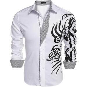 imageCOOFANDY Mens Print Button Down Dress Shirt Fashion Long Sleeve Casual ShirtsWhite
