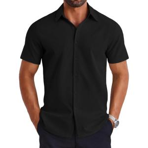 imageCOOFANDY Mens Short Sleeve Button Down Shirt Lightweight Wrinkle Free Untucked Dress ShirtsBlack