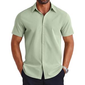 imageCOOFANDY Mens Short Sleeve Button Down Shirt Lightweight Wrinkle Free Untucked Dress ShirtsLight Green