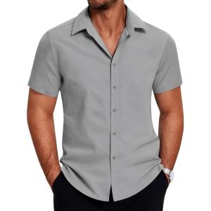 imageCOOFANDY Mens Short Sleeve Button Down Shirt Lightweight Wrinkle Free Untucked Dress ShirtsLight Grey