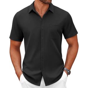 imageCOOFANDY Mens Short Sleeve Button Down Shirts Casual Dress Shirts for Men Summer Untucked Shirts with PocketBlack
