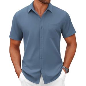 imageCOOFANDY Mens Short Sleeve Button Down Shirts Casual Dress Shirts for Men Summer Untucked Shirts with PocketBlue