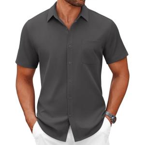 imageCOOFANDY Mens Short Sleeve Button Down Shirts Casual Dress Shirts for Men Summer Untucked Shirts with PocketDark Gray