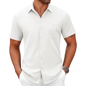 imageCOOFANDY Mens Short Sleeve Button Down Shirts Casual Dress Shirts for Men Summer Untucked Shirts with PocketWhite