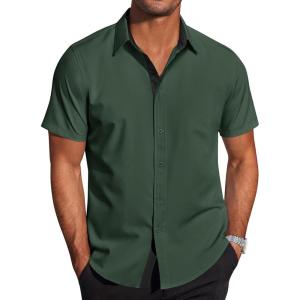 imageCOOFANDY Mens Short Sleeve Button Down Shirts Casual Summer Dress Untucked ShirtsBright Green