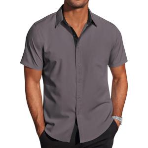 imageCOOFANDY Mens Short Sleeve Button Down Shirts Casual Summer Dress Untucked ShirtsDark Grey