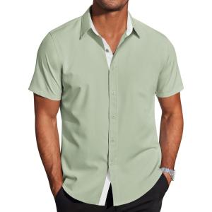 imageCOOFANDY Mens Short Sleeve Button Down Shirts Casual Summer Dress Untucked ShirtsLight Green