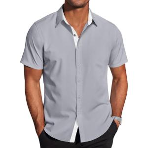 imageCOOFANDY Mens Short Sleeve Button Down Shirts Casual Summer Dress Untucked ShirtsLight Grey