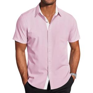 imageCOOFANDY Mens Short Sleeve Button Down Shirts Casual Summer Dress Untucked ShirtsLight Pink
