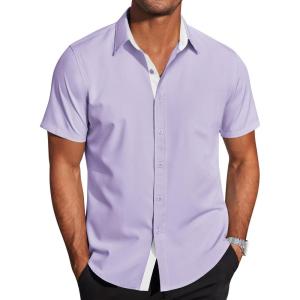 imageCOOFANDY Mens Short Sleeve Button Down Shirts Casual Summer Dress Untucked ShirtsLilac