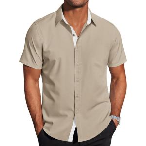 imageCOOFANDY Mens Short Sleeve Button Down Shirts Casual Summer Dress Untucked ShirtsMoon Grey